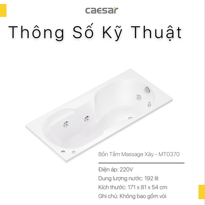 Bồn tắm xây 1m7 massage Caesar MT0370 - 10