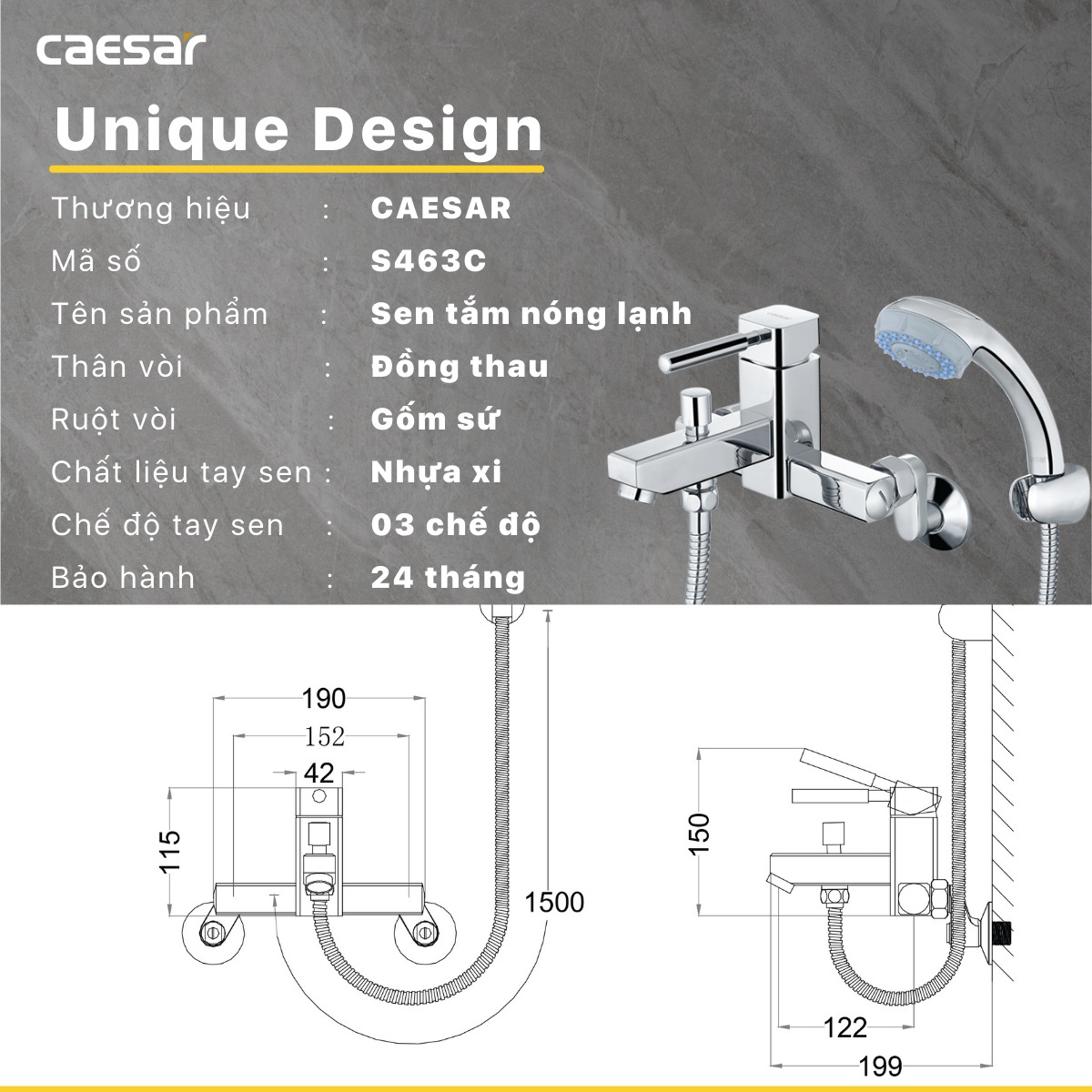 Bộ vòi sen tắm nóng lạnh Caesar S463C - 10