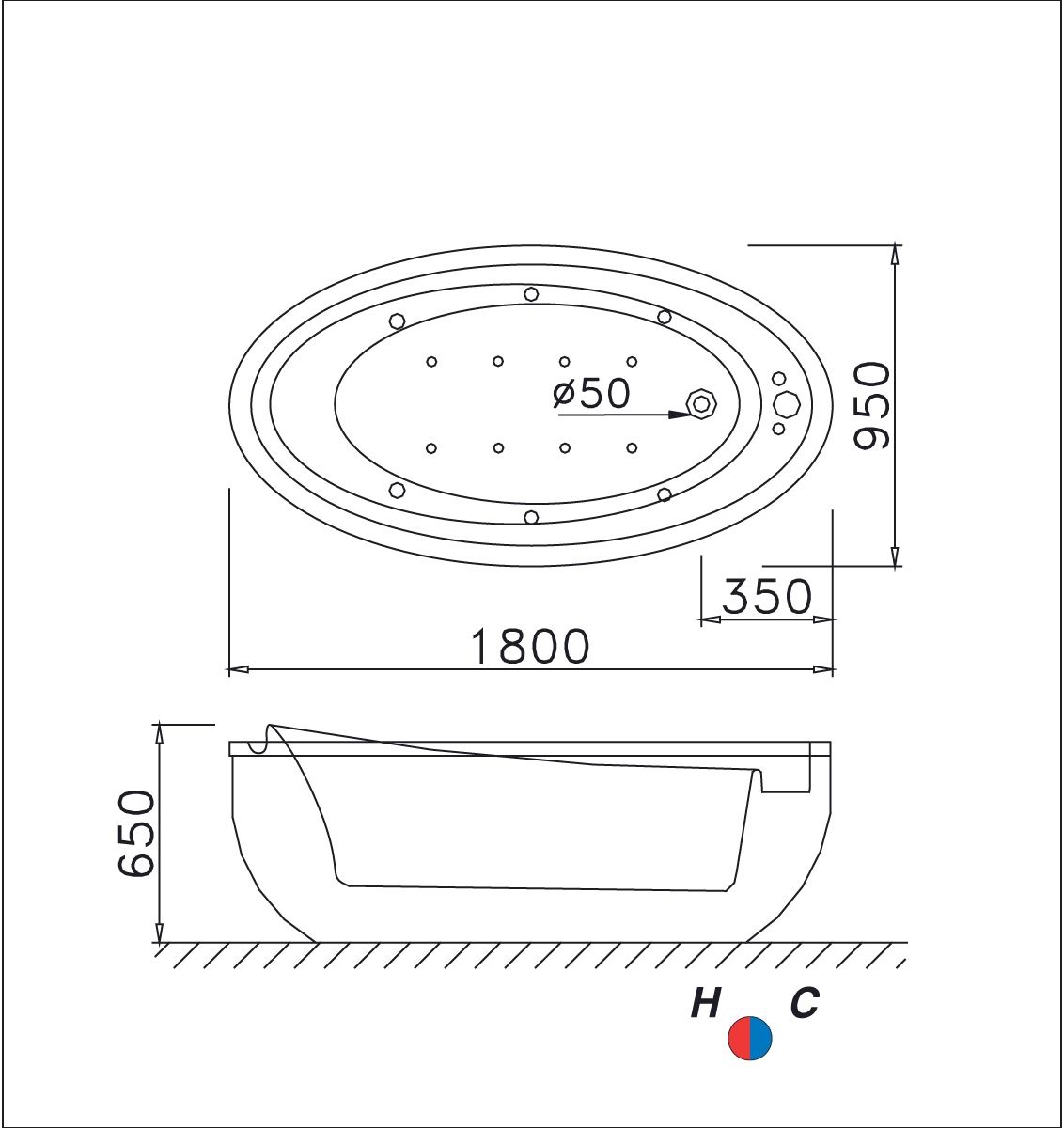Bồn tắm đặt sàn 1m8 Caesar AT6480 - 4