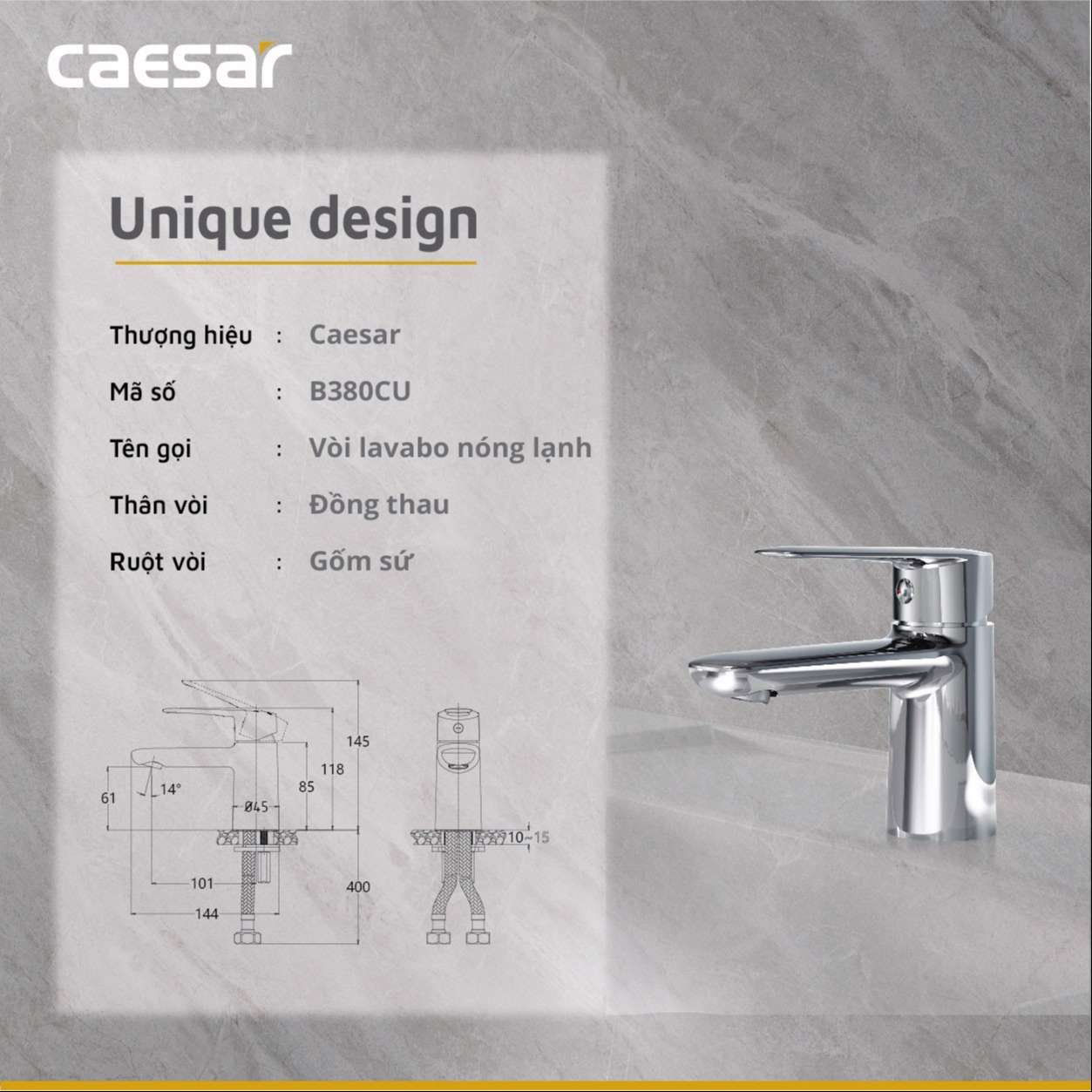 Vòi chậu lavabo nóng lạnh Caesar B380CU - 23