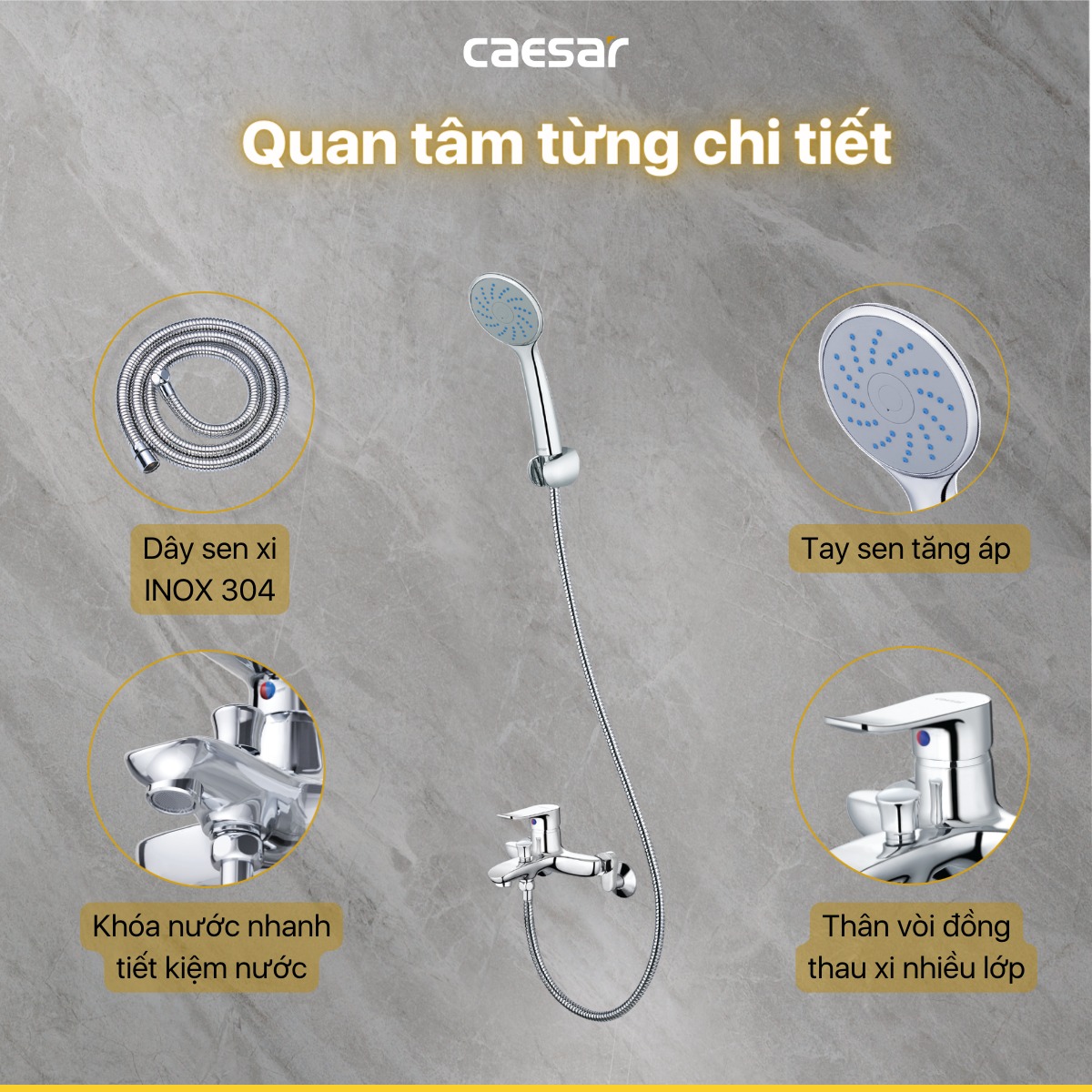Bộ vòi sen tắm nóng lạnh Caesar S493C - 13