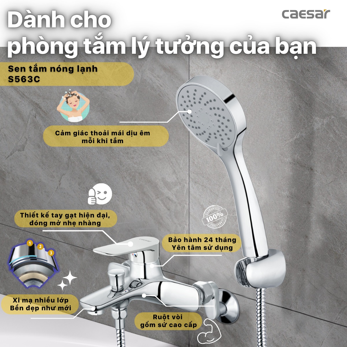 Bộ vòi sen tắm nóng lạnh Caesar S563C - 3
