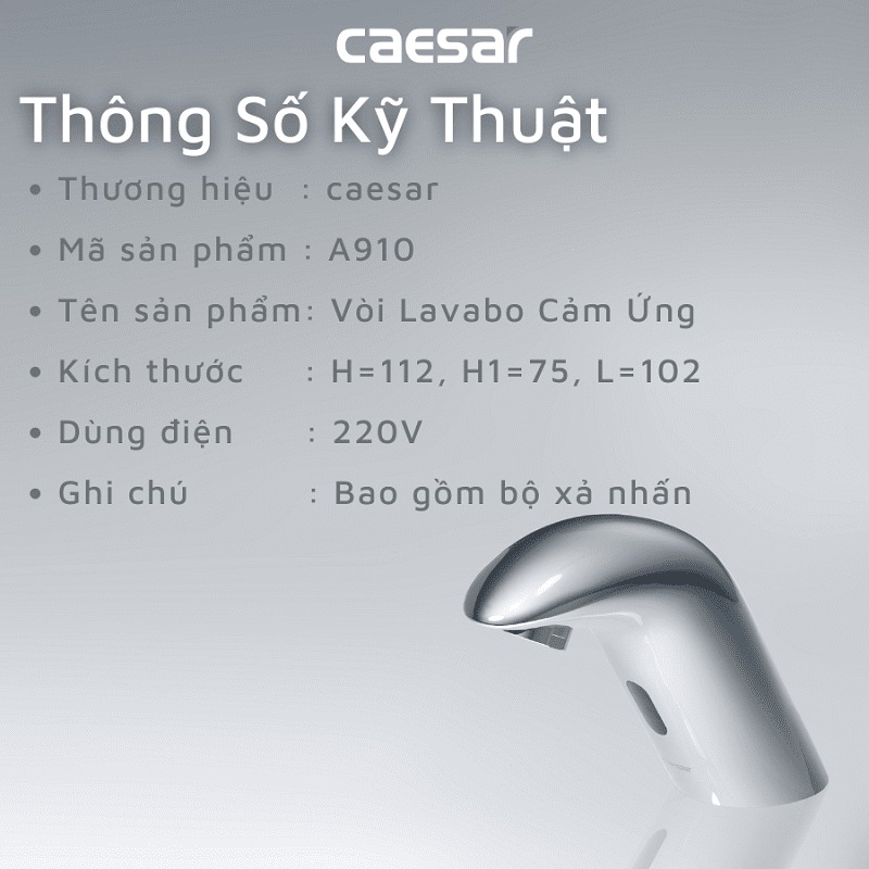 Vòi chậu lavabo cảm ứng nước lạnh Caesar A910 - 16