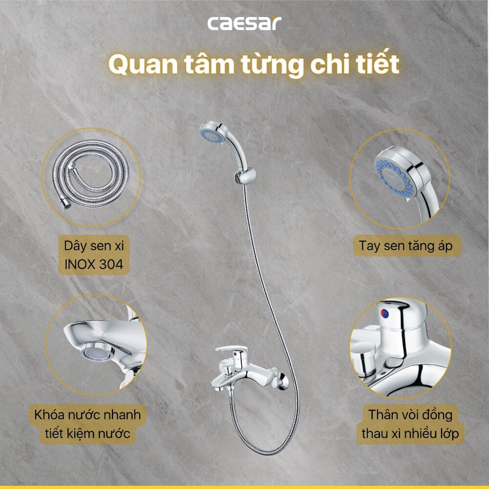 Bộ sen cây tắm đứng nóng lạnh Caesar BS124+S173C - 4