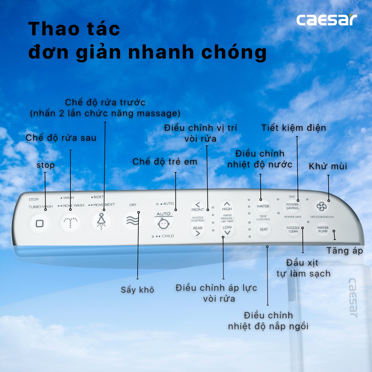 Bồn cầu 1 khối nắp điện tử Caesar CD1395+TAF200H - 8