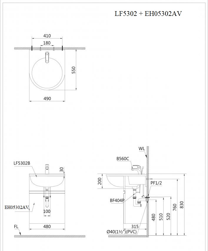 Chậu rửa lavabo dương vành Caesar LF5302 - 15