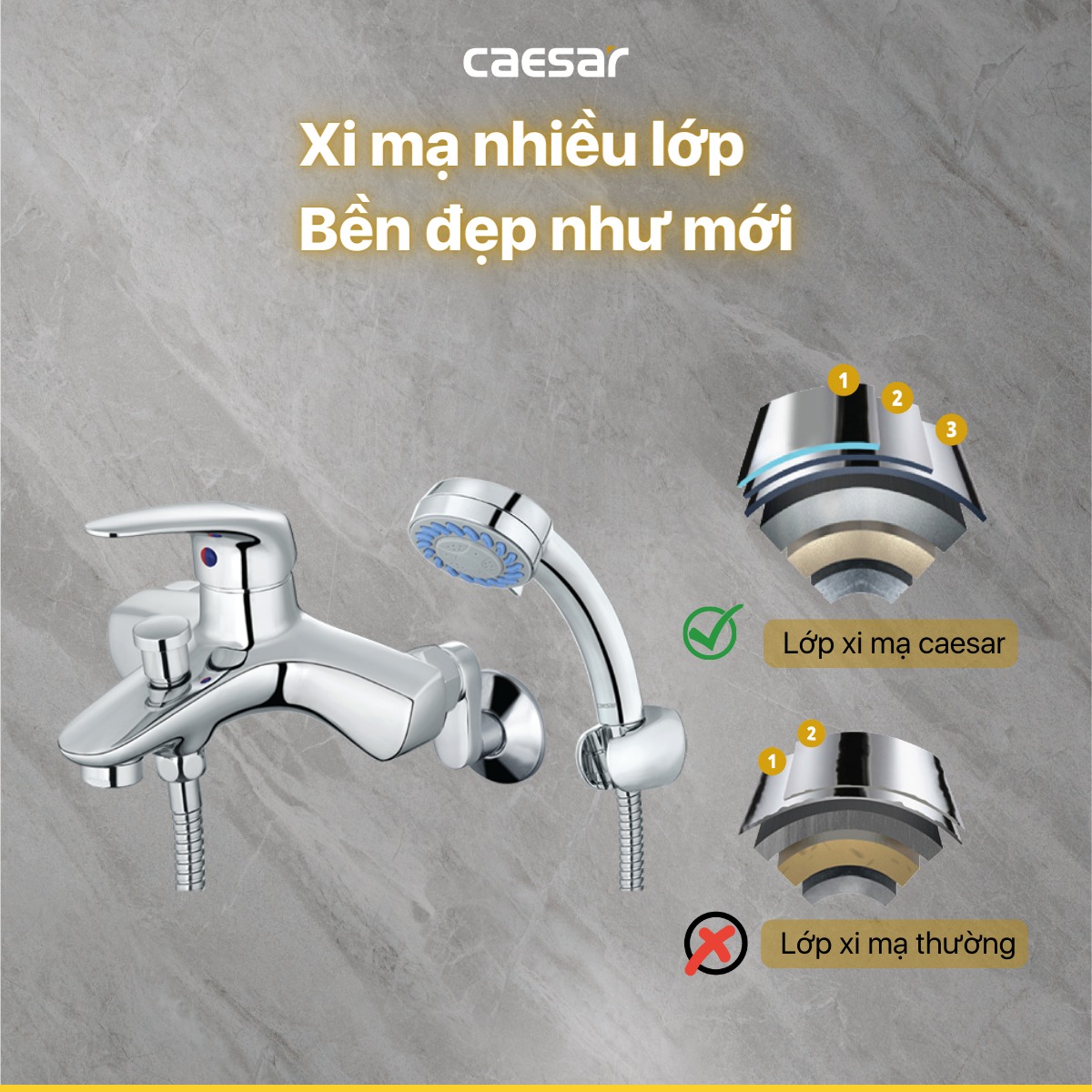 Bộ vòi sen tắm nóng lạnh Caesar S173C - 13