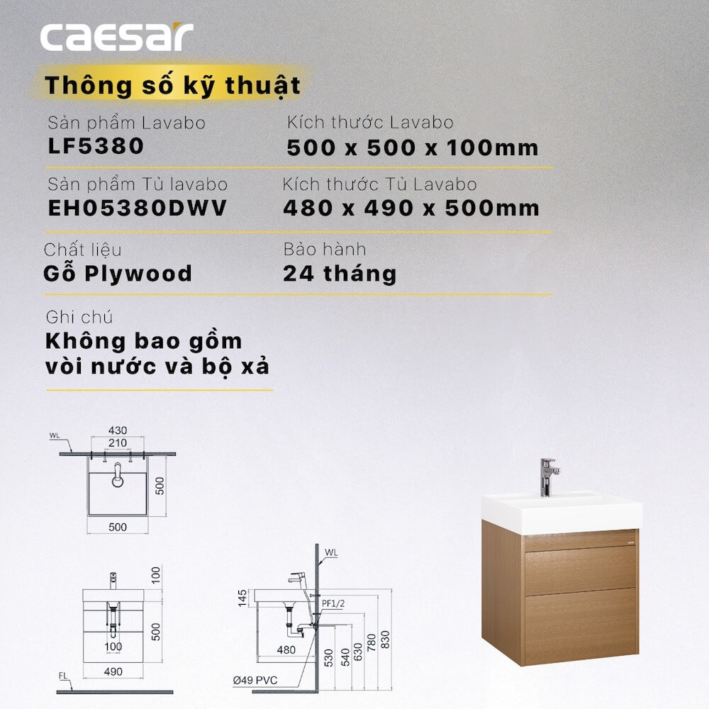 Tủ lavabo Caesar EH05380DWV - 14