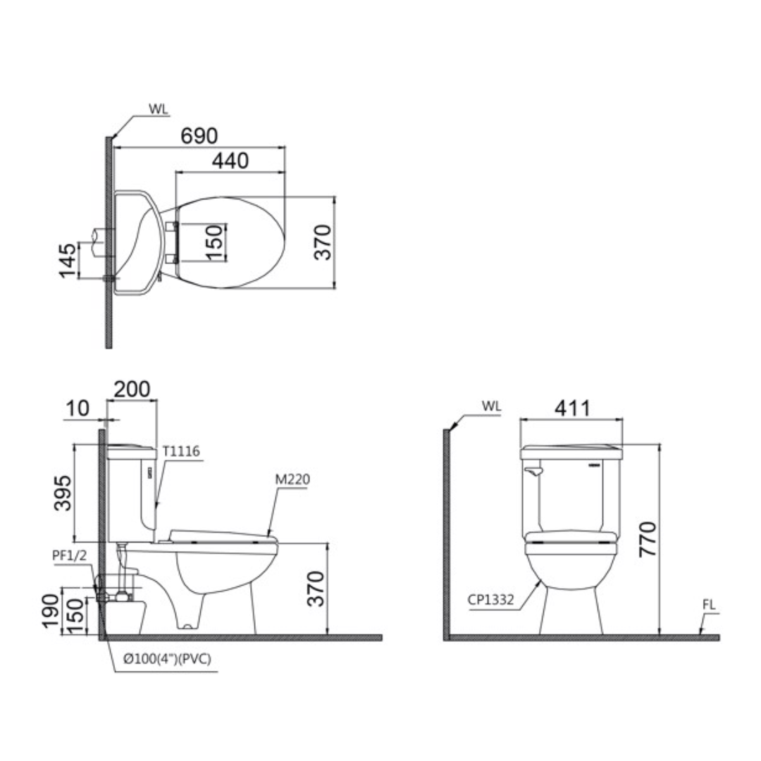 Bồn cầu 2 khối Caesar CPT1332 nắp thường - 7