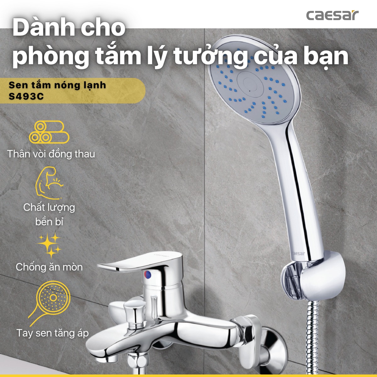 Bộ vòi sen tắm nóng lạnh Caesar S493C - 12
