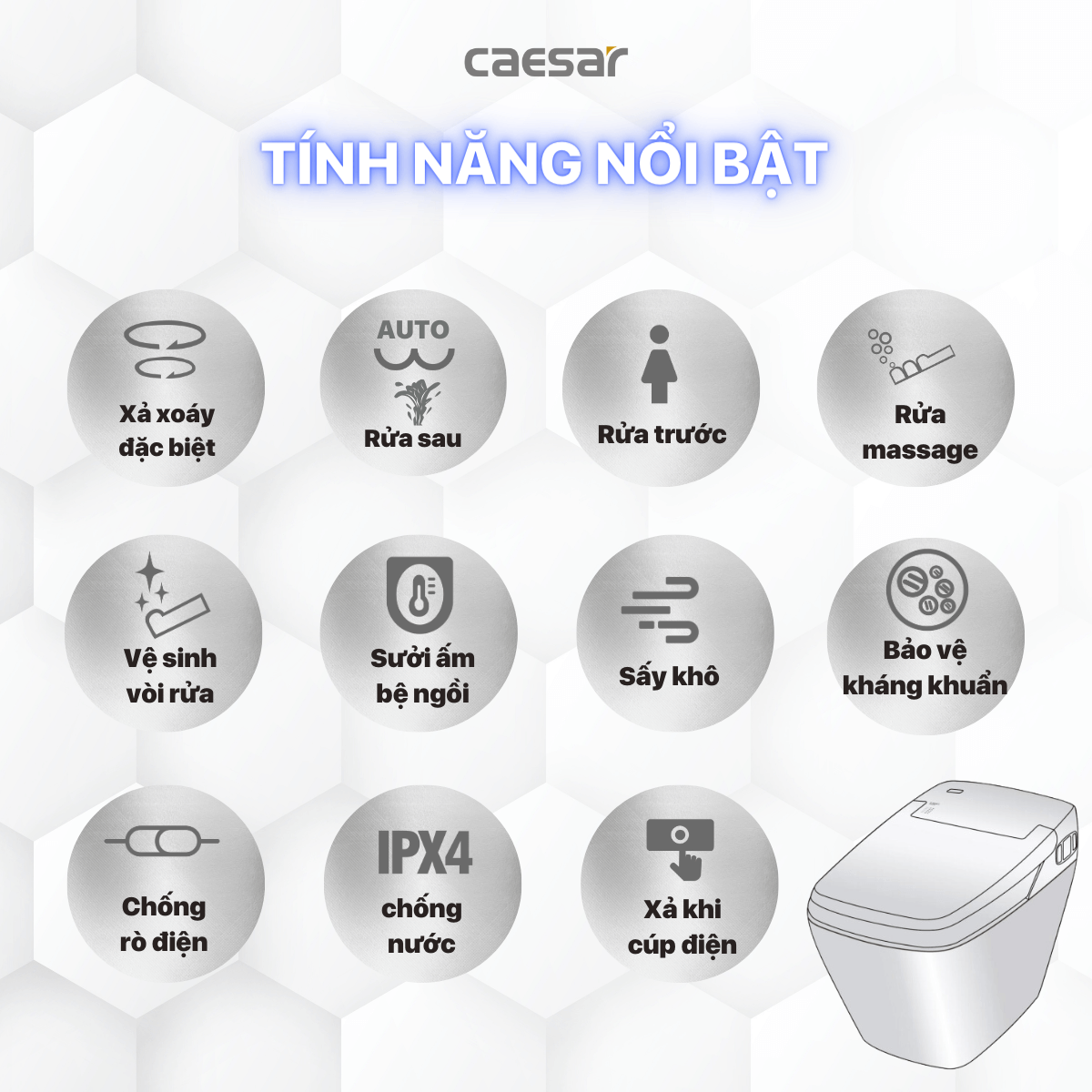 Combo thiết bị vệ sinh cao cấp Caesar CA1380H + LF5388 + EH05388DWV + B390CBU + S688CB + EM01100V - 4