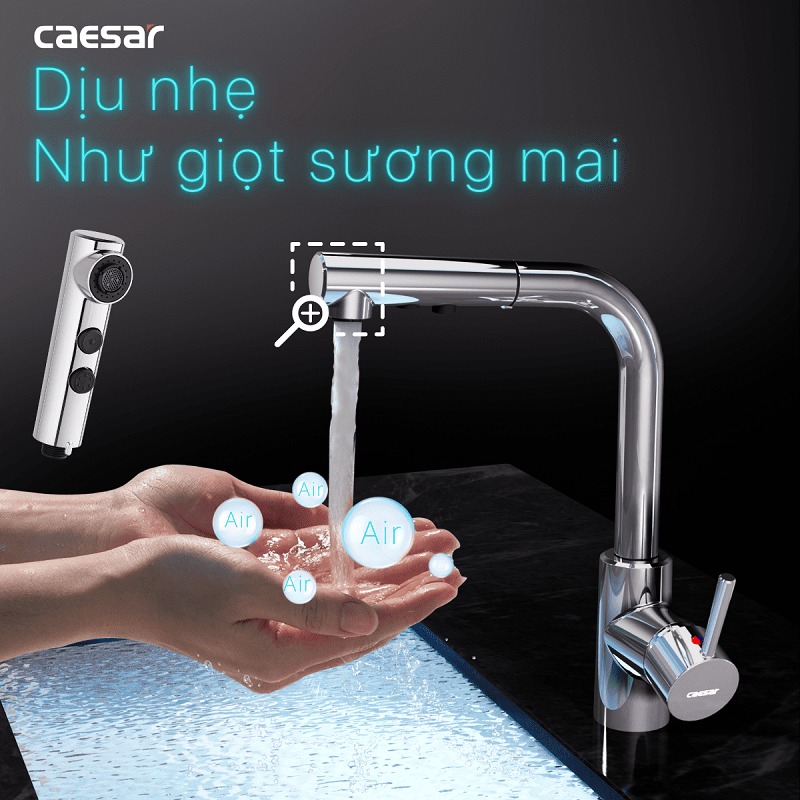 Vòi bếp dây rút nóng lạnh Caesar K915C - 20