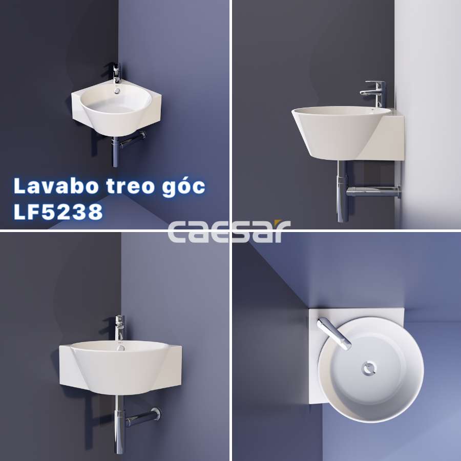 Chậu rửa lavabo treo tường đặt góc Caesar LF5238 - 11