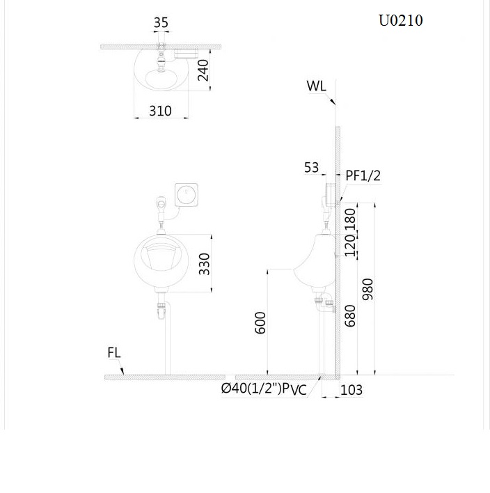 Bồn tiểu nam treo tường Caesar U0210 - 22