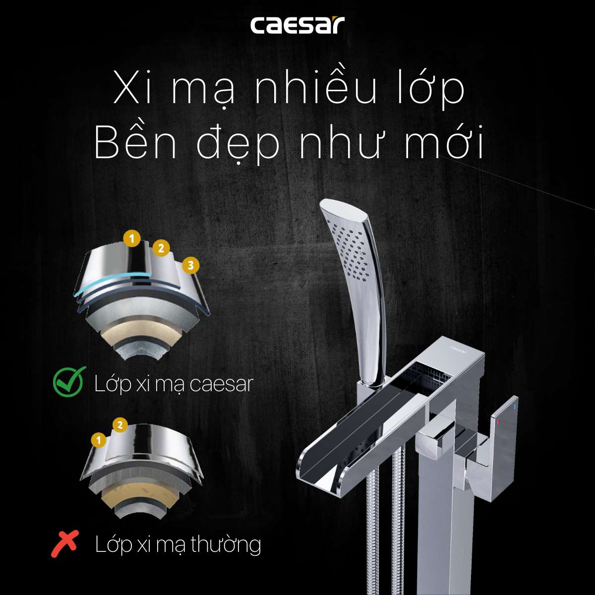 Vòi bồn tắm nóng lạnh Caesar AS689C - 9