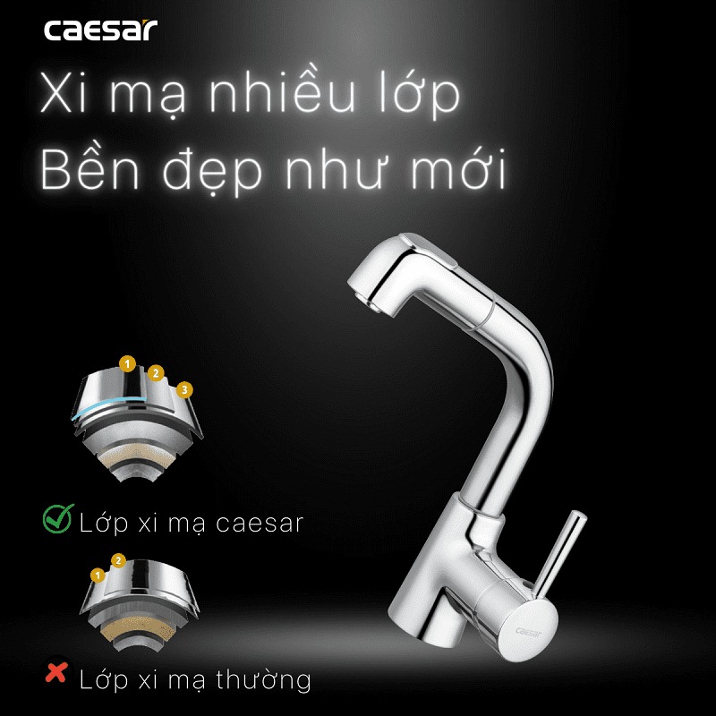 Vòi chậu lavabo dây rút nóng lạnh Caesar B900CU - 11