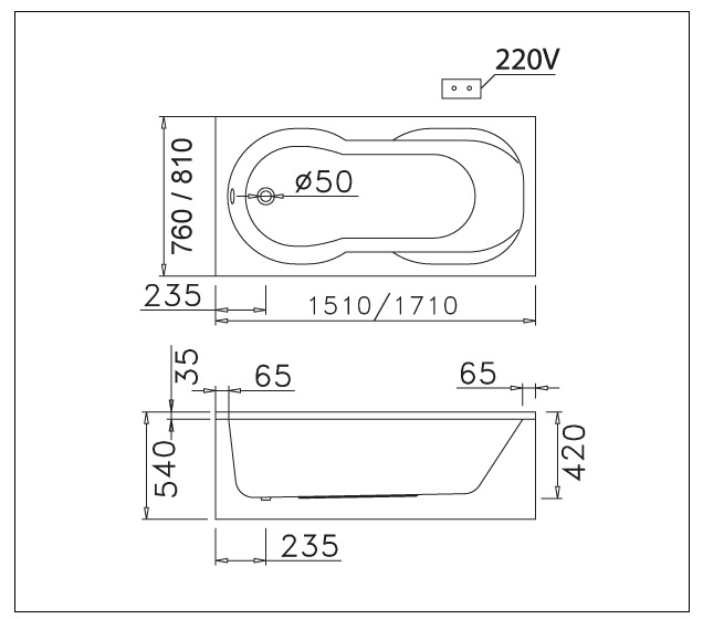 Bồn tắm chân yếm 1m7 Caesar AT0370L(R) - 11