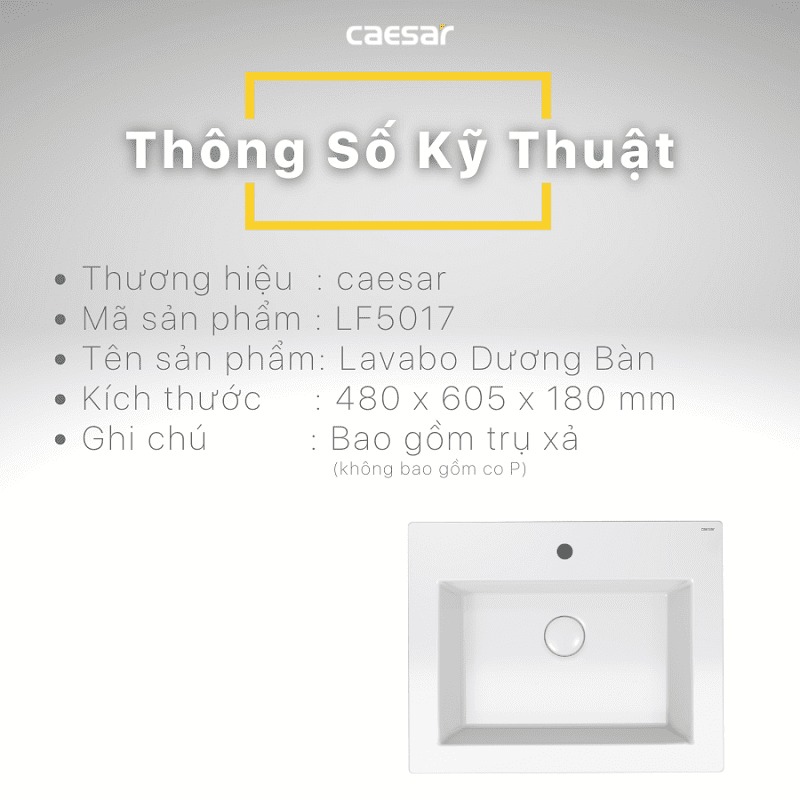 Chậu lavabo dương vành Caesar LF5017 - 13