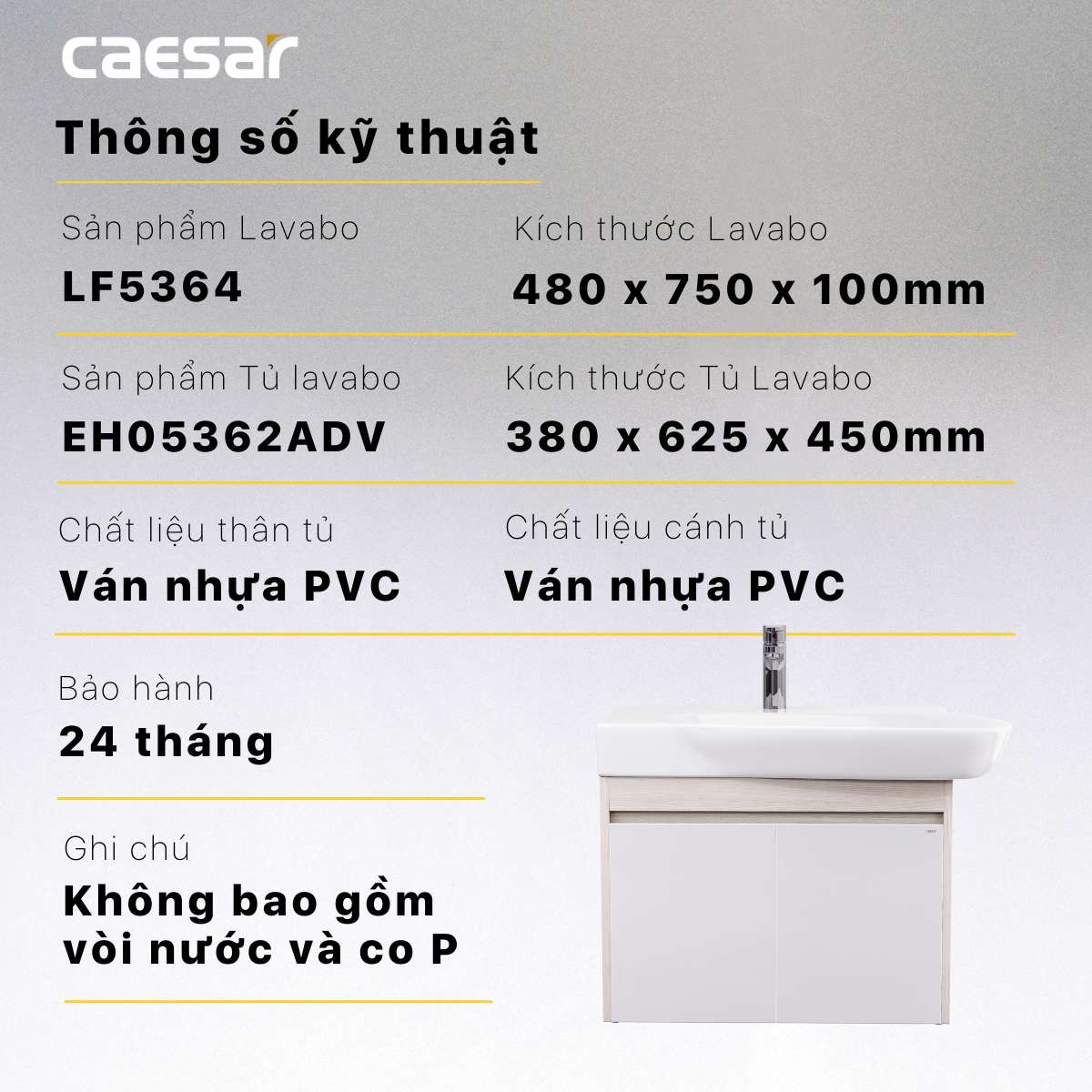 Chậu lavabo dương vành Caesar LF5364 - 13