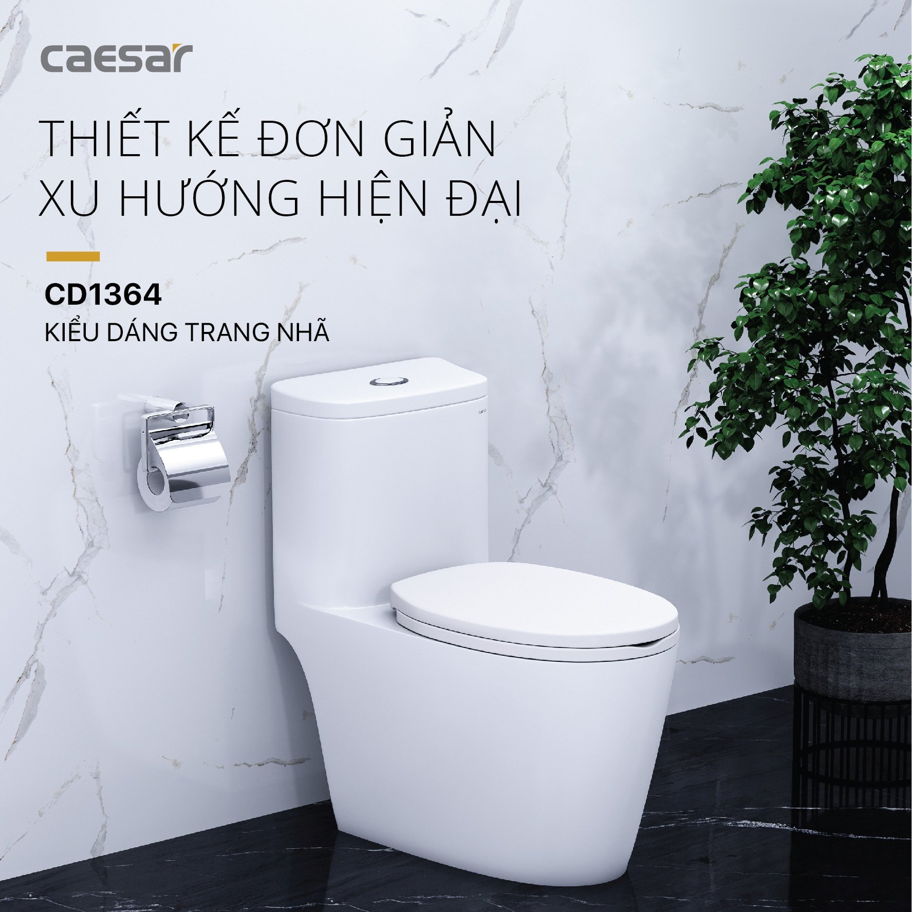 Bồn cầu 1 khối Caesar C1364 (CD1364) nắp đóng êm - 9