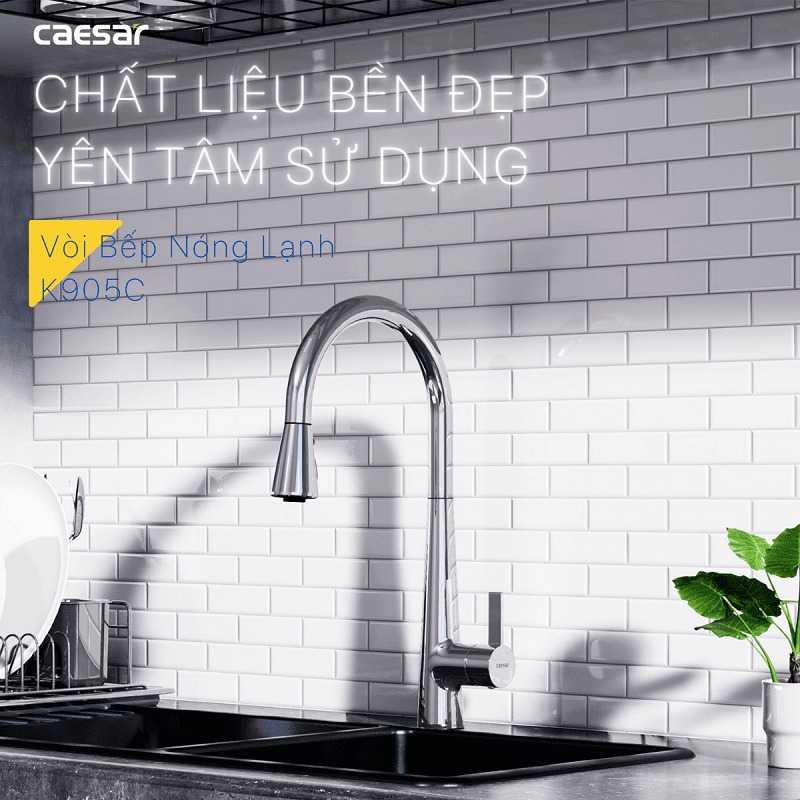 Vòi bếp dây rút nóng lạnh Caesar K905C - 19