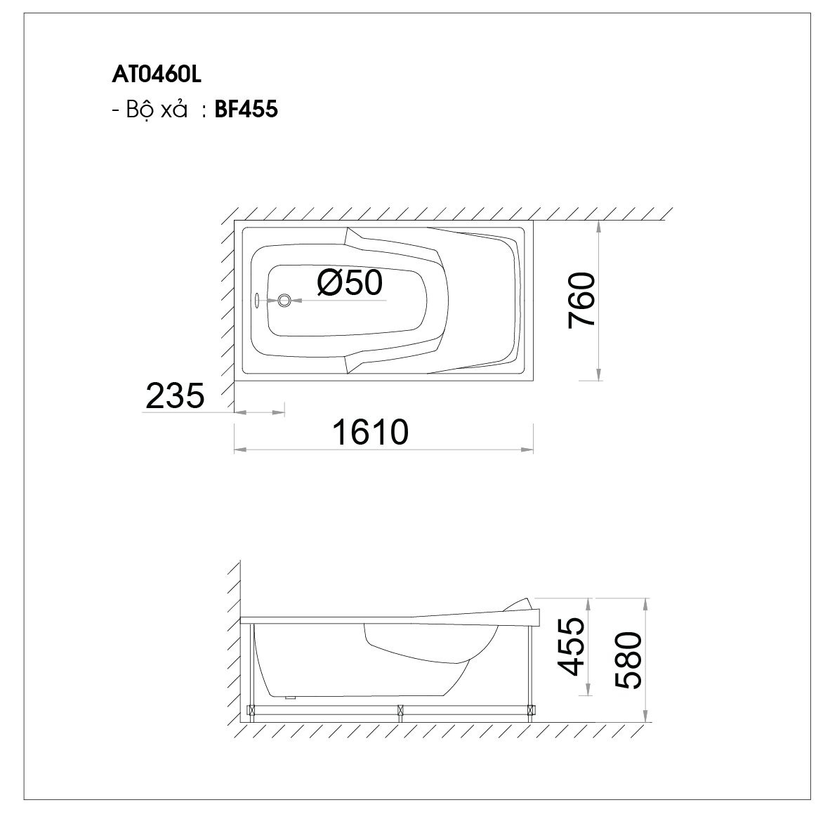 Bồn tắm chân yếm 1m6 Caesar AT0460L(R) - 13