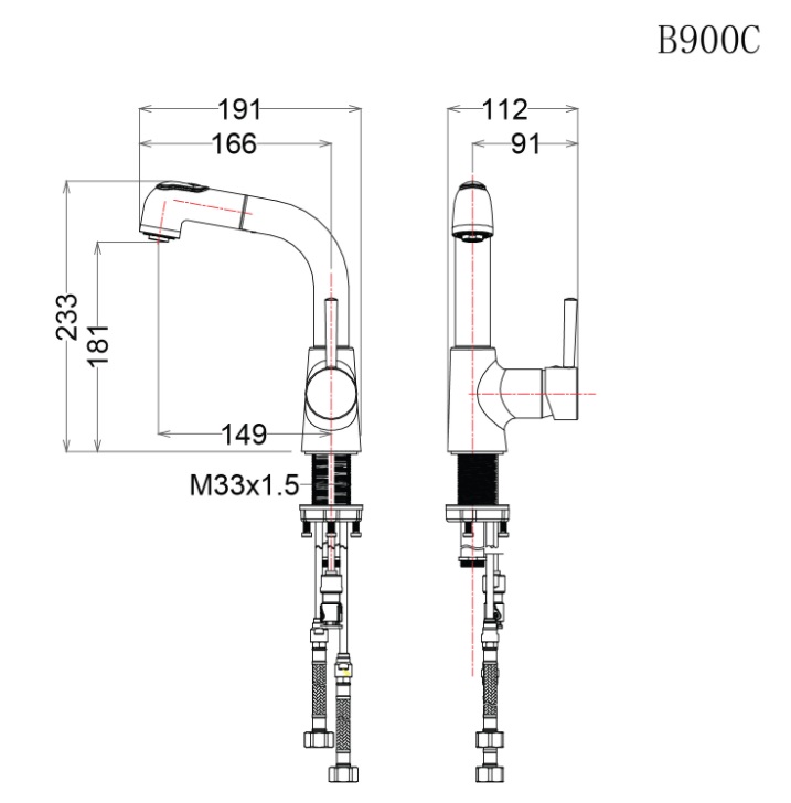 Vòi chậu lavabo dây rút nóng lạnh Caesar B900CU