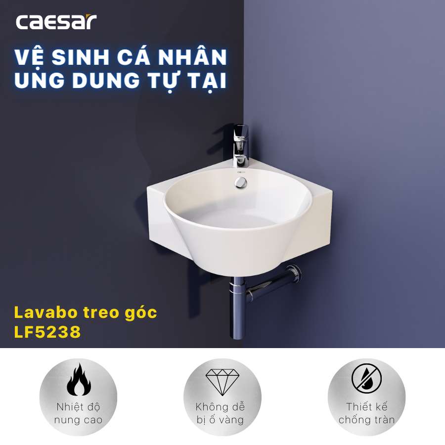 Chậu rửa lavabo treo tường đặt góc Caesar LF5238 - 2