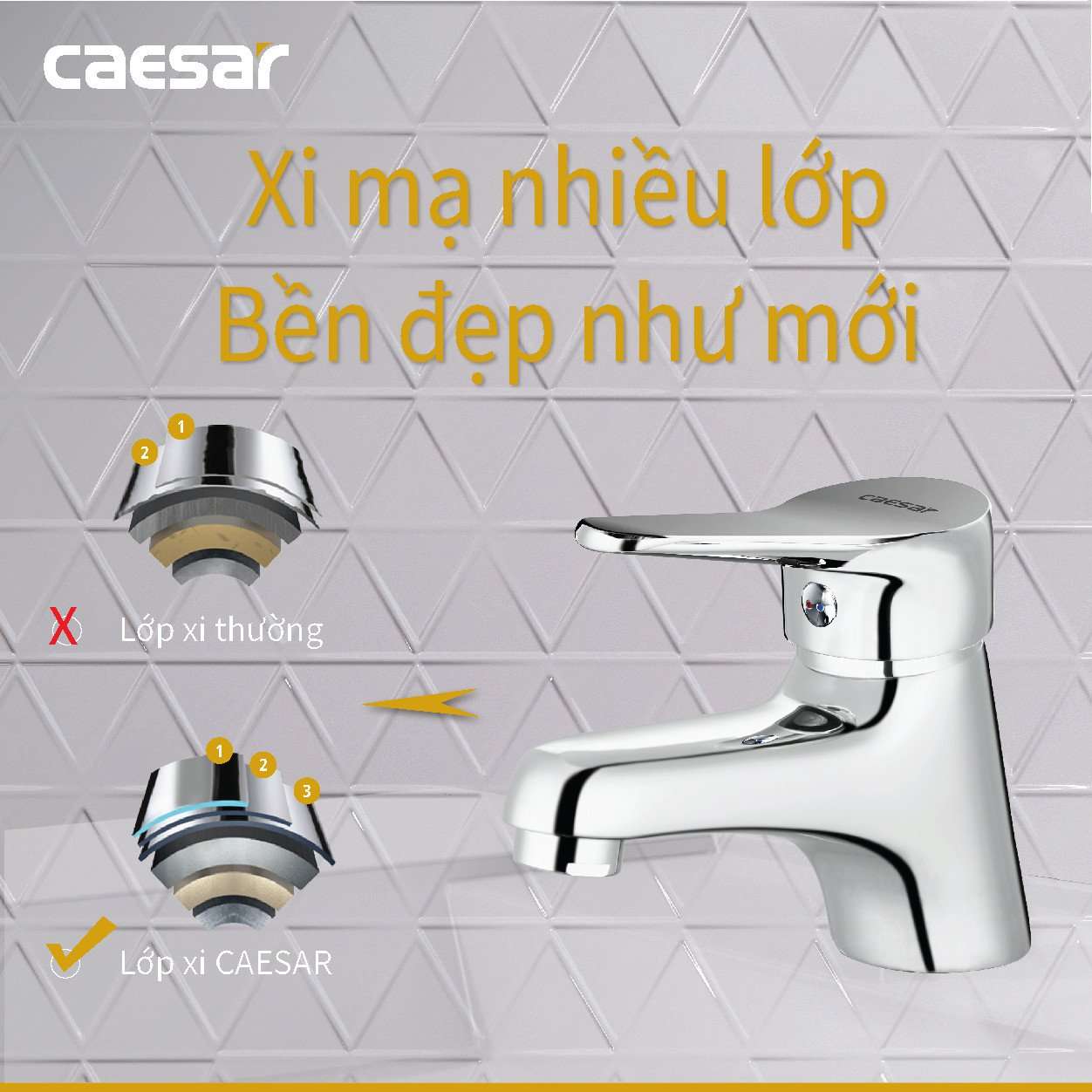 Vòi chậu lavabo nóng lạnh Caesar B330CU - 12