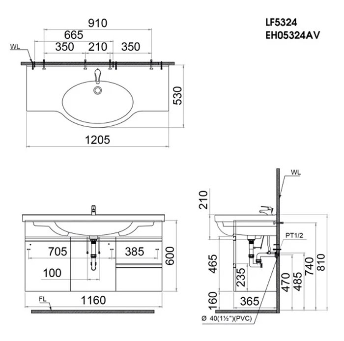 Tủ lavabo Caesar EH05324AV - 2