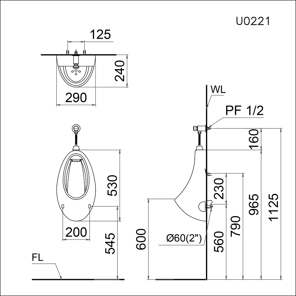 Bồn tiểu nam treo tường Caesar U0221 - 5