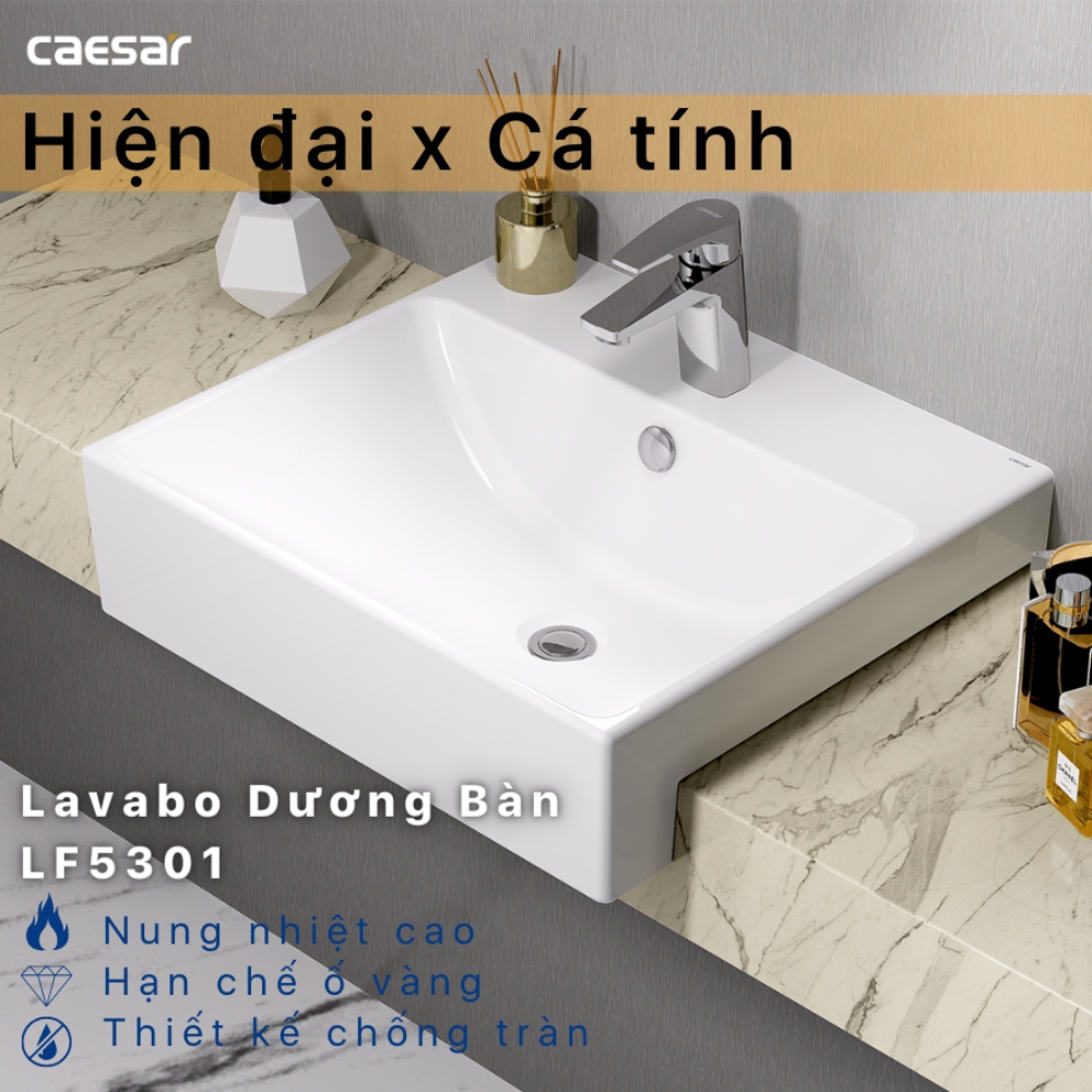 Chậu lavabo bán âm bàn Caesar LF5301 - 2