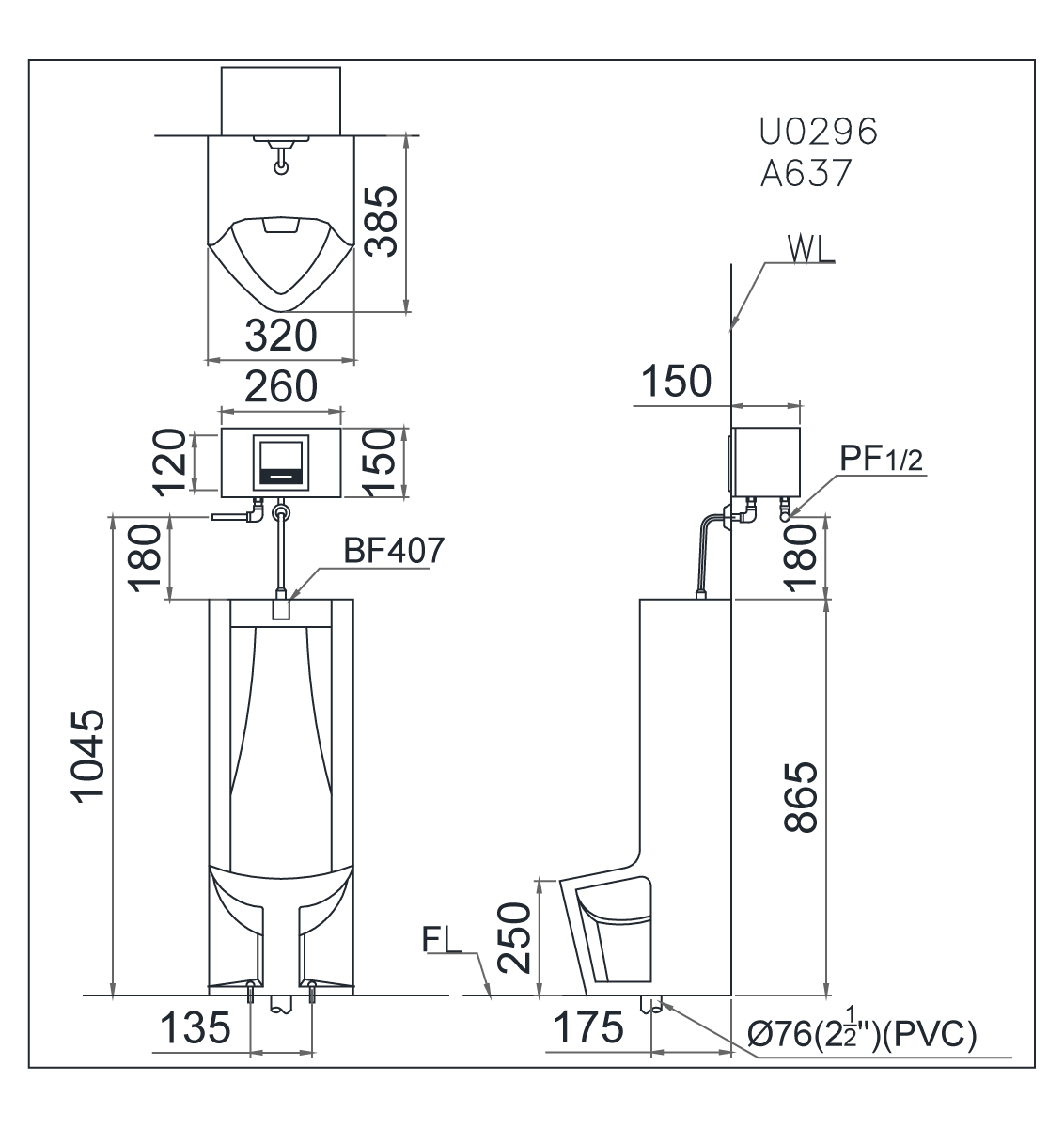 Bồn tiểu nam đặt sàn Caesar U0296 - 5