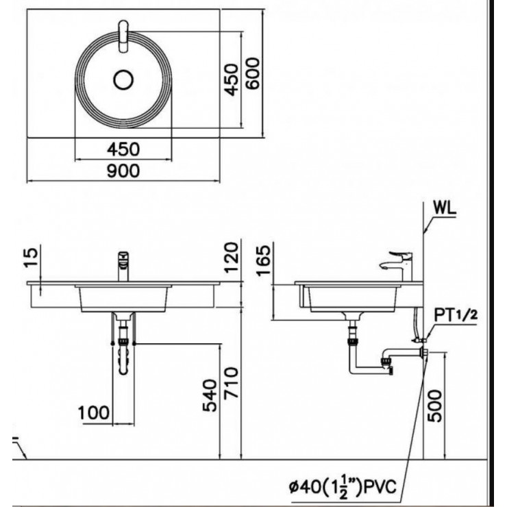 Chậu rửa mặt lavabo âm bàn Caesar LF5118 - 3