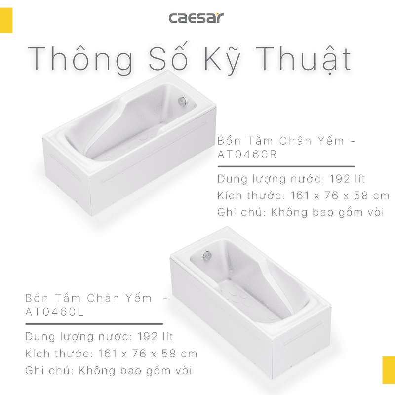 Bồn tắm chân yếm 1m6 Caesar AT0460L(R) - 11