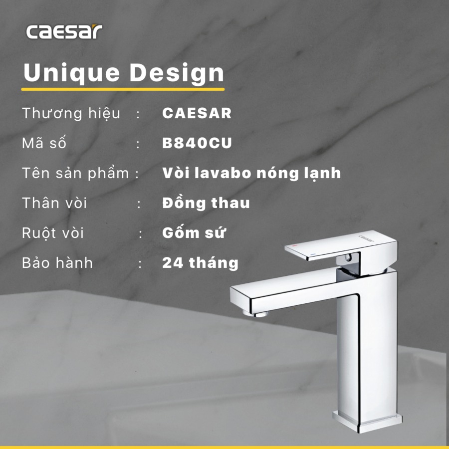 Vòi chậu lavabo nóng lạnh Caesar B840CU - 10