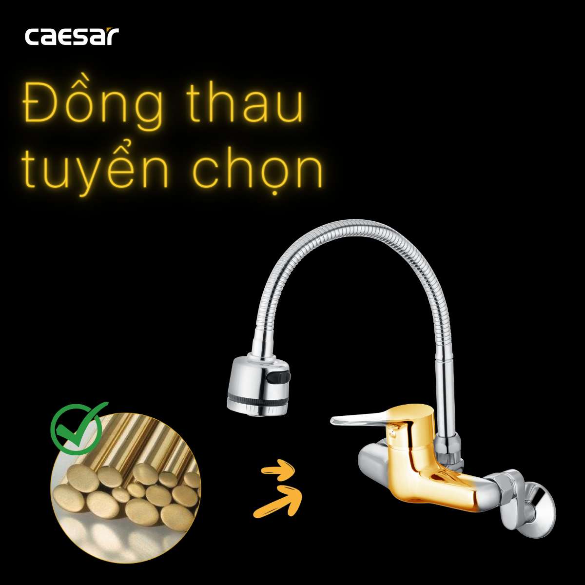 Vòi bếp nóng lạnh gắn tường Caesar K526C - 15