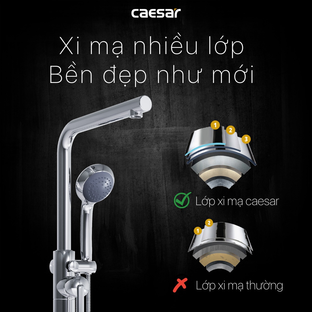Vòi sen bồn tắm nóng lạnh Caesar AS489C - 17