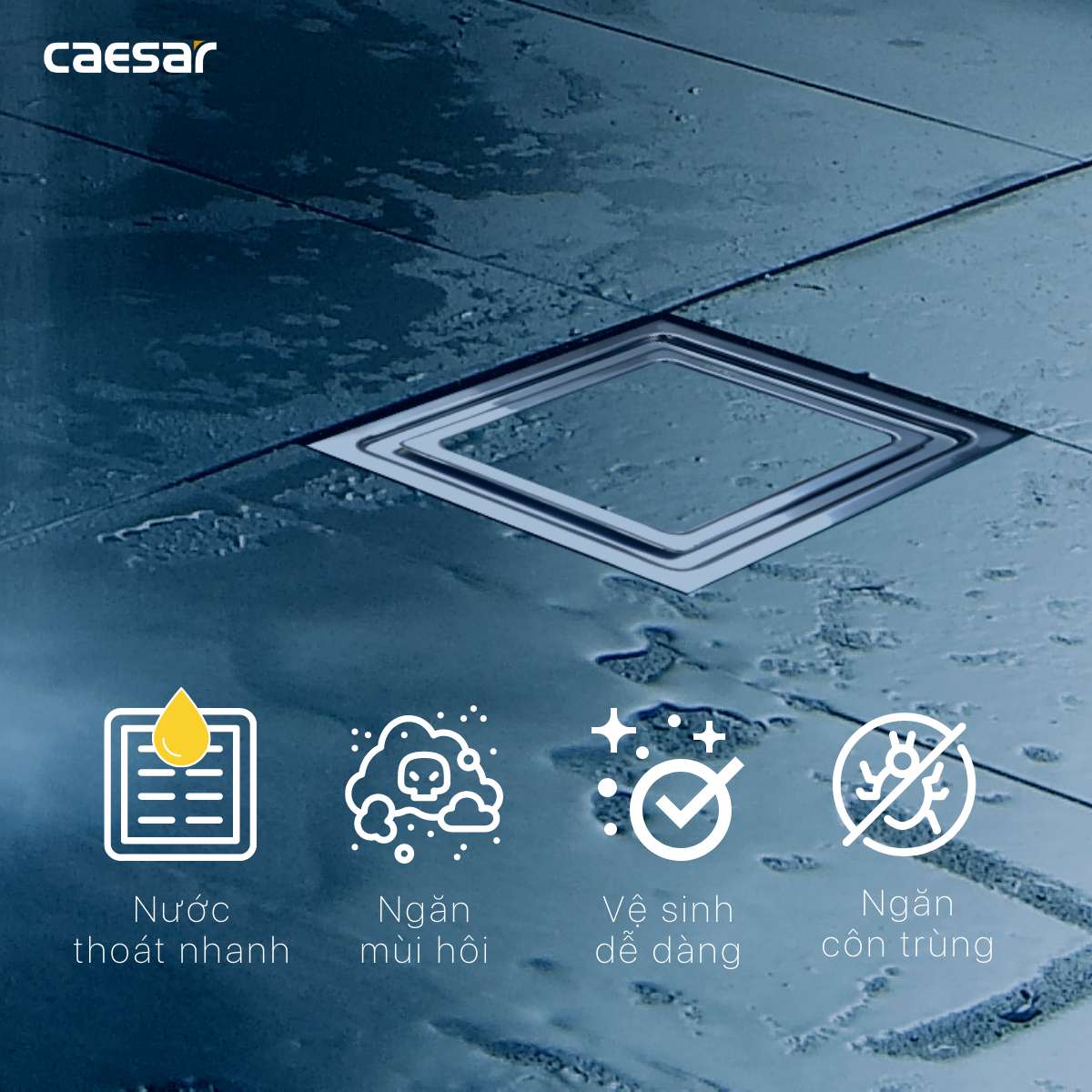 Phễu thoát sàn inox 304 20x20cm φ60 Caesar F2060 - 6