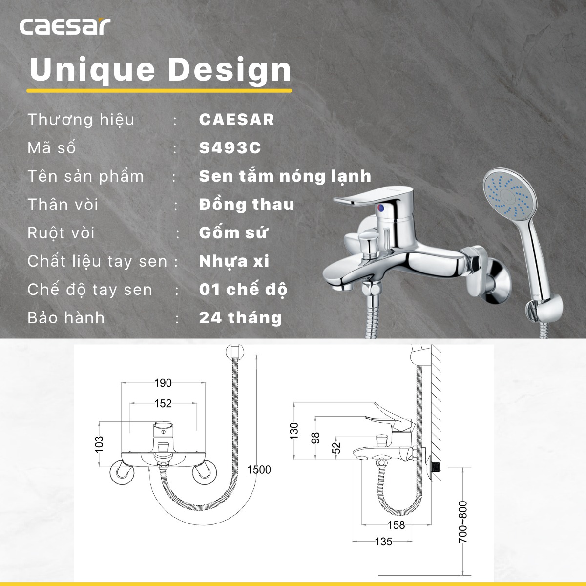 Bộ vòi sen tắm nóng lạnh Caesar S493C - 19