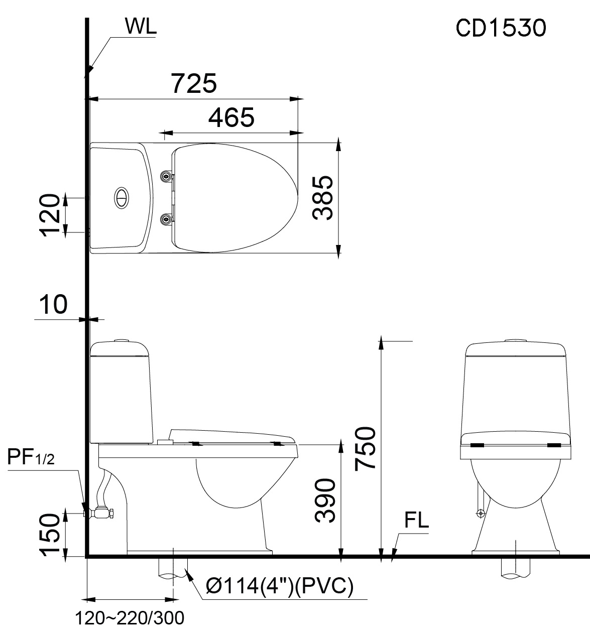 Bồn cầu 2 khối Caesar CD1530 nắp êm - 2