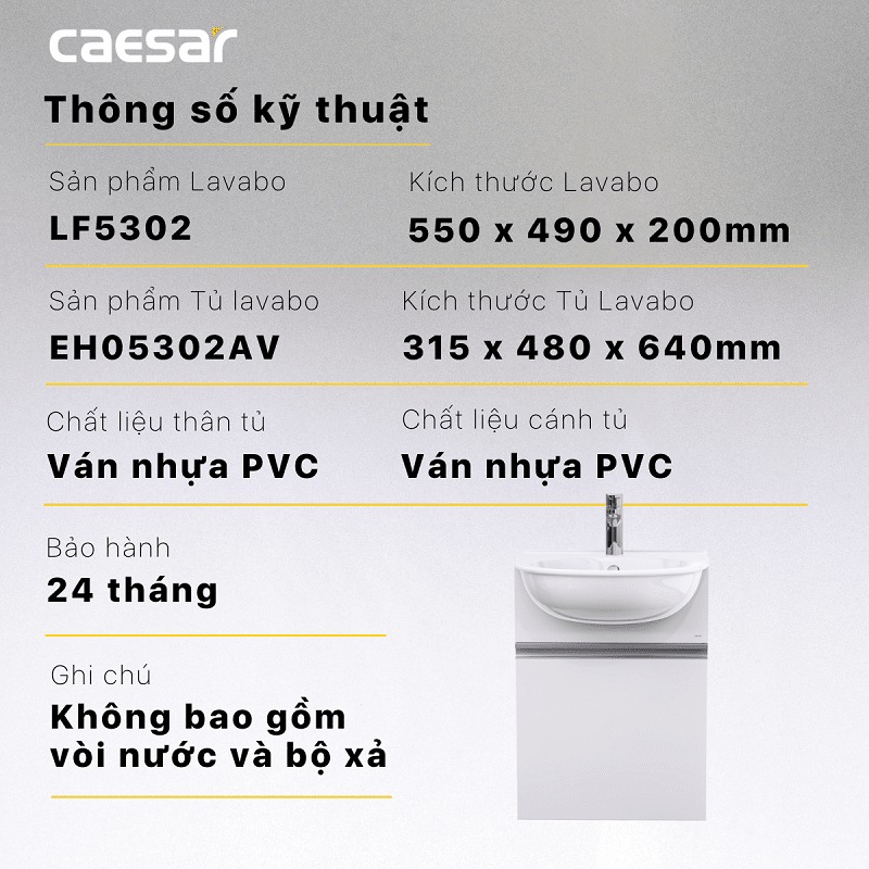 Bộ tủ lavabo Caesar LF5302+EH05302AV - 11