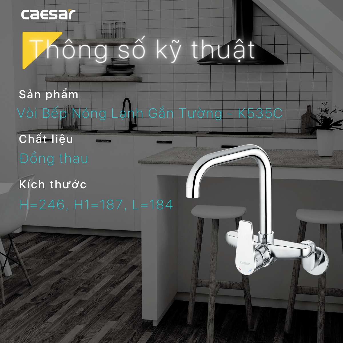 Vòi bếp nóng lạnh gắn tường Caesar K535C - 24