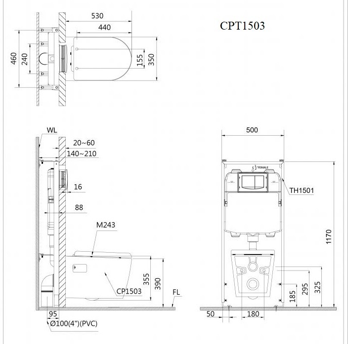 Bồn cầu treo tường Caesar CPT1503 nắp êm - 5