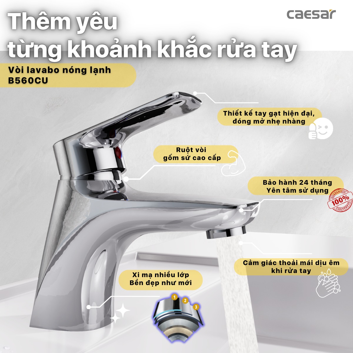 Vòi chậu lavabo nóng lạnh Caesar B560CU - 3