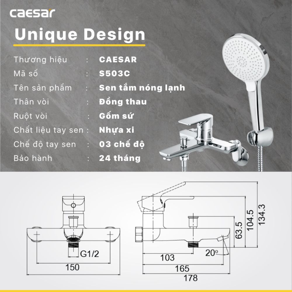 Bộ vòi sen tắm nóng lạnh Caesar S503C - 11