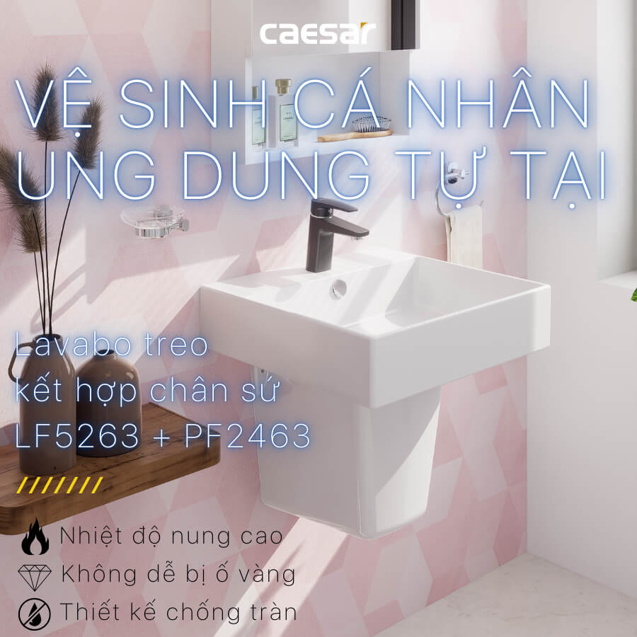 Chậu lavabo treo tường chân lửng CAESAR LF5263 + PF2463 - 5