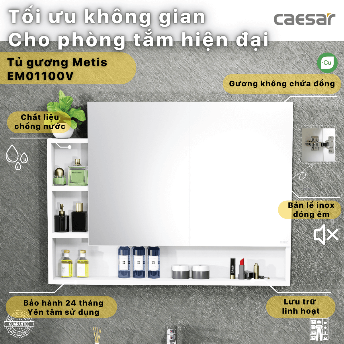 Combo thiết bị vệ sinh cao cấp Caesar CA1380H + LF5388 + EH05388DWV + B390CBU + S688CB + EM01100V - 6