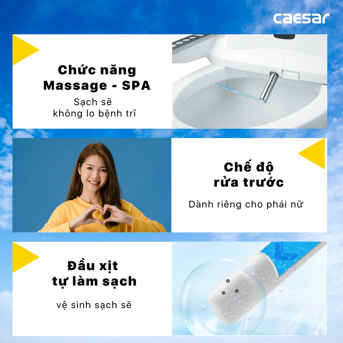 Bồn cầu 1 khối nắp điện tử Caesar CD1395+TAF200H - 9