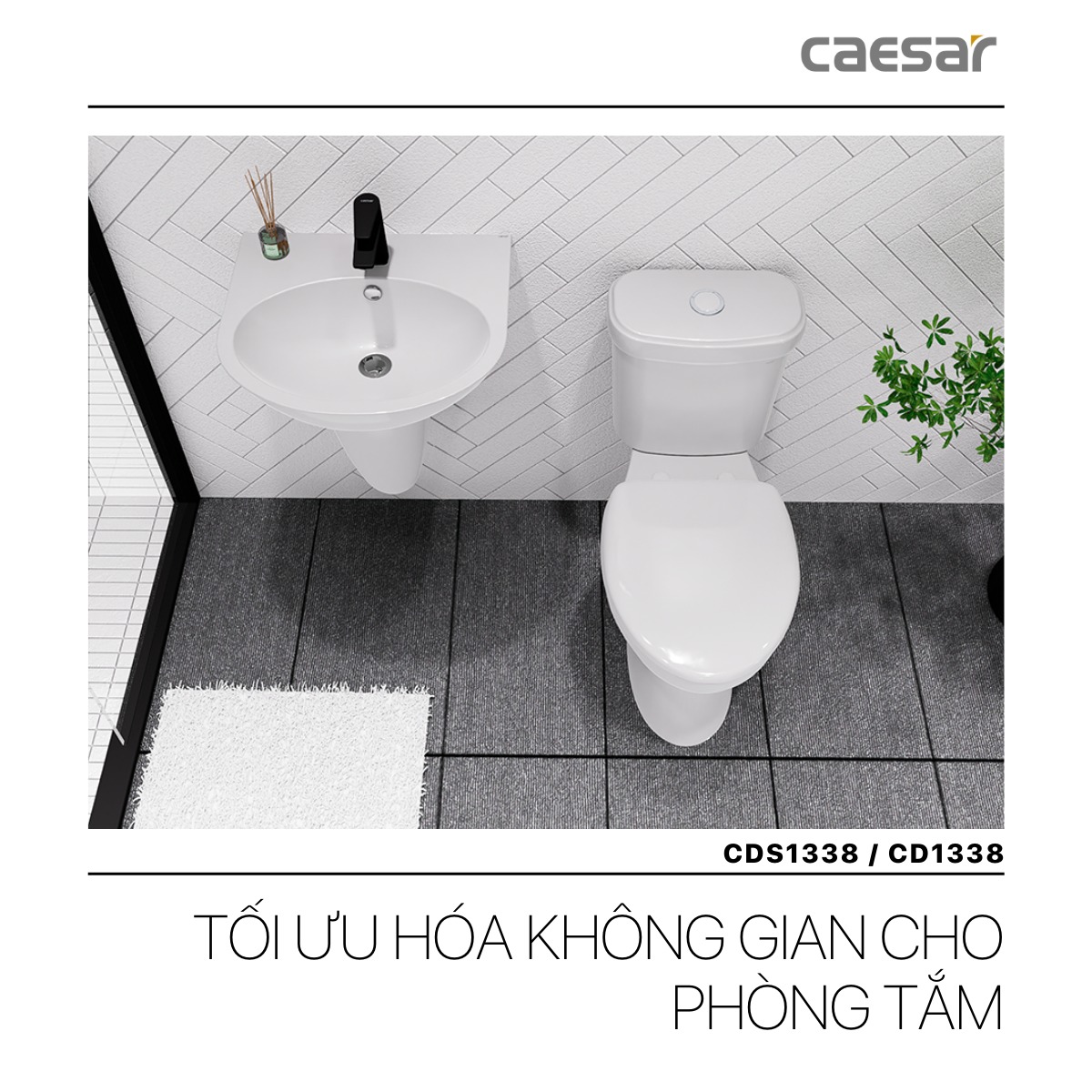 Bồn cầu 2 khối Caesar CD1338 nắp thường - 8